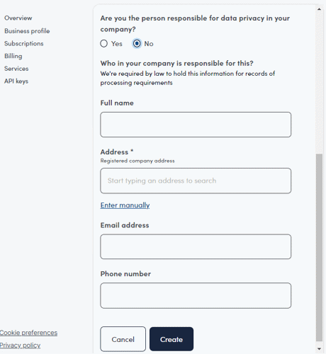 Data protection screenshot - I am not the person responsible for data privacy